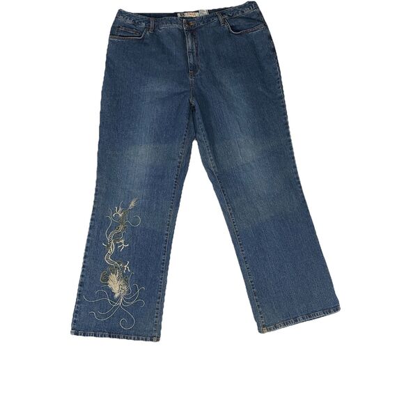 Y2k Faded Glory Size 22 Stretch Embroidered Dragon Embellished Jeans - Picture 1 of 8